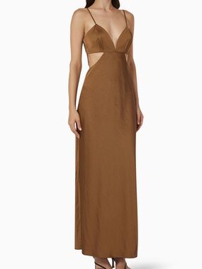 $248 REVOLVE x Significant Other Jacy Maxi Satin Cutout Dress in Dark Gold
